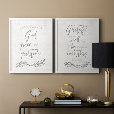 «God Grace and Gratitude», reproduction encadrée de qualité supérieure - prête à être accrochée - aucun clou requis - aucun clou requis