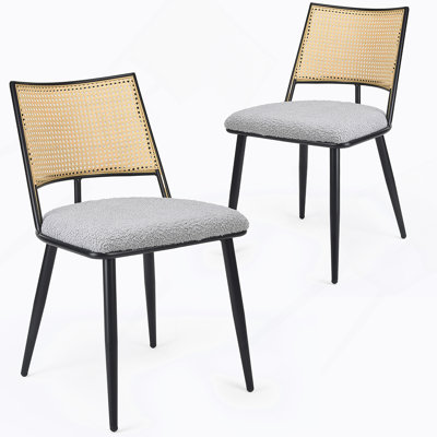 Ensemble de 2 chaises de salle à manger de style Mid-Century moderne avec dossier en rotin et structure en métal, idéal pour la salle à manger, la cuisine et le salon