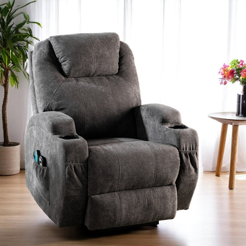 Fahimul Upholstered Heated Massage Chair, Grey, Polyester Blend