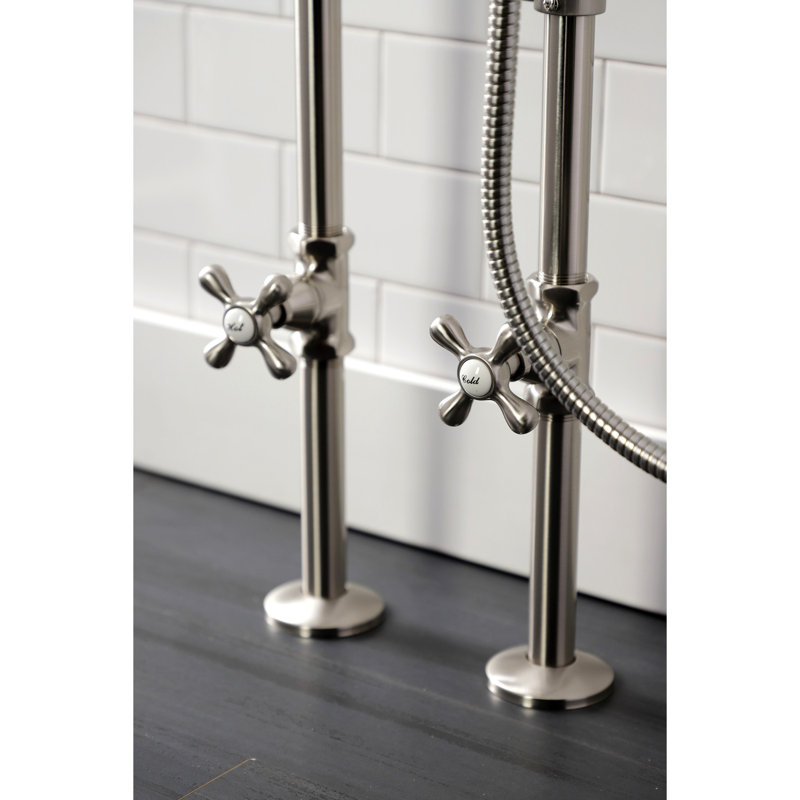 Kingston Brass Kingston Three-Handle 2-Hole Freestanding Clawfoot Tub Faucet Package with Supply Line and Stop Valve