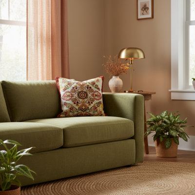 Housse de coussin réversible en coton mélangé à motif géométrique brodé