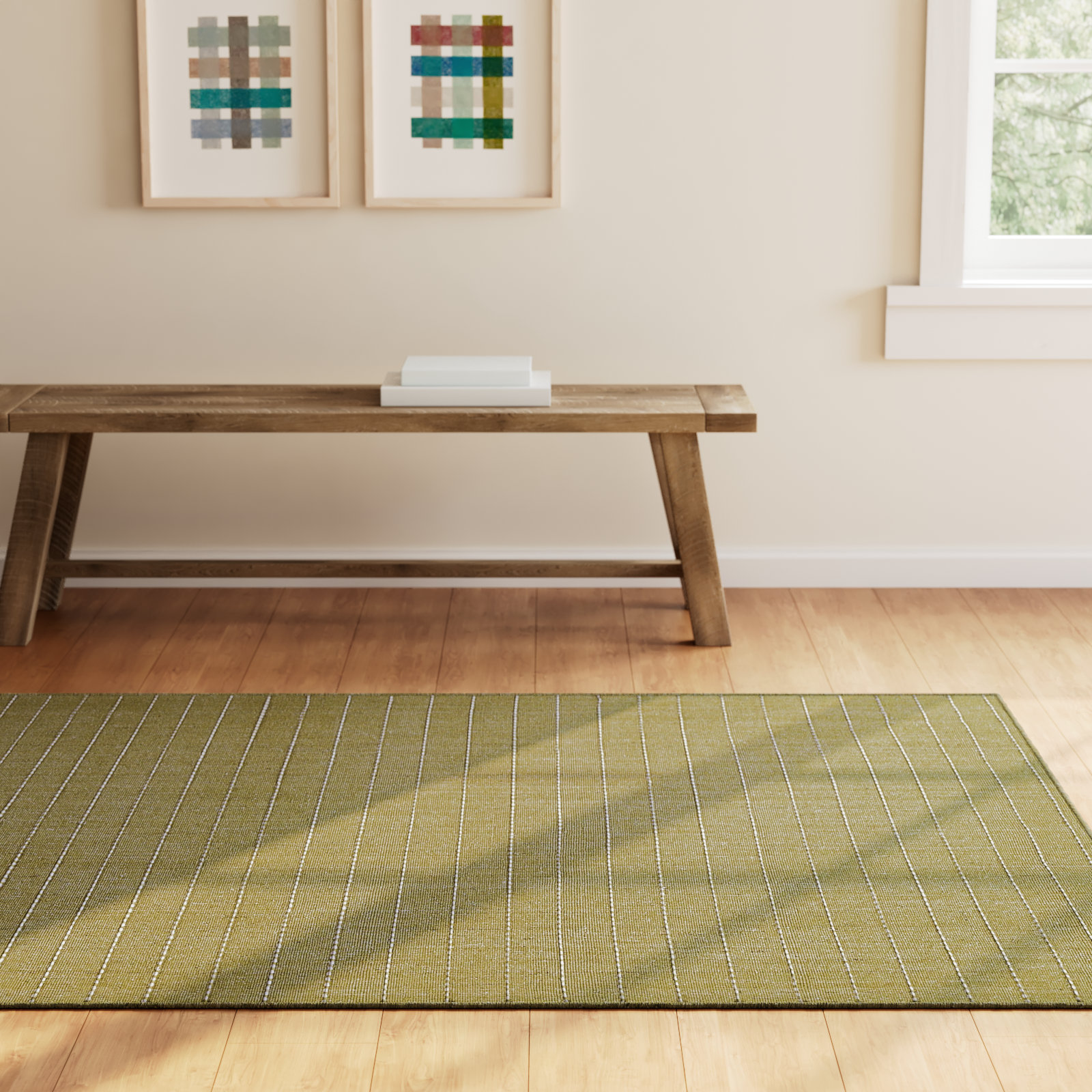 Amita Handmade Green Rug, Rectangle 3'6" x 5'6"