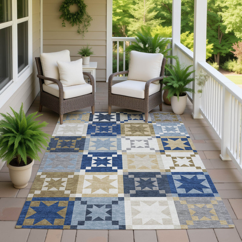 Machine Washable Indoor/Outdoor Chantille ACN2538 Patchwork Rug, Rectangle 8' x 10', Navy