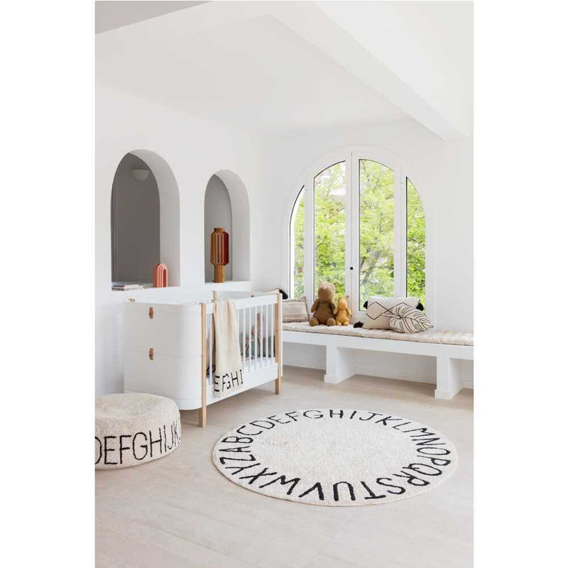 Washable Round Rug ABC Natural - Black