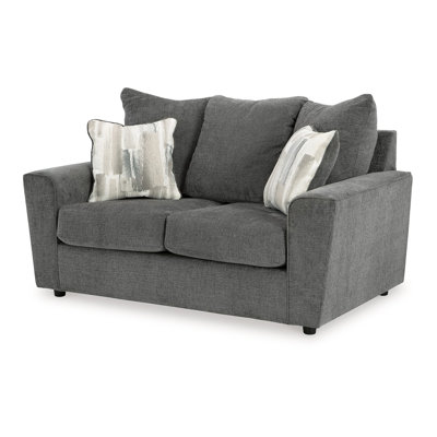 Ratty Loveseat, 63 Inch Polyester, Welt Trims, 2 Throw Pillows