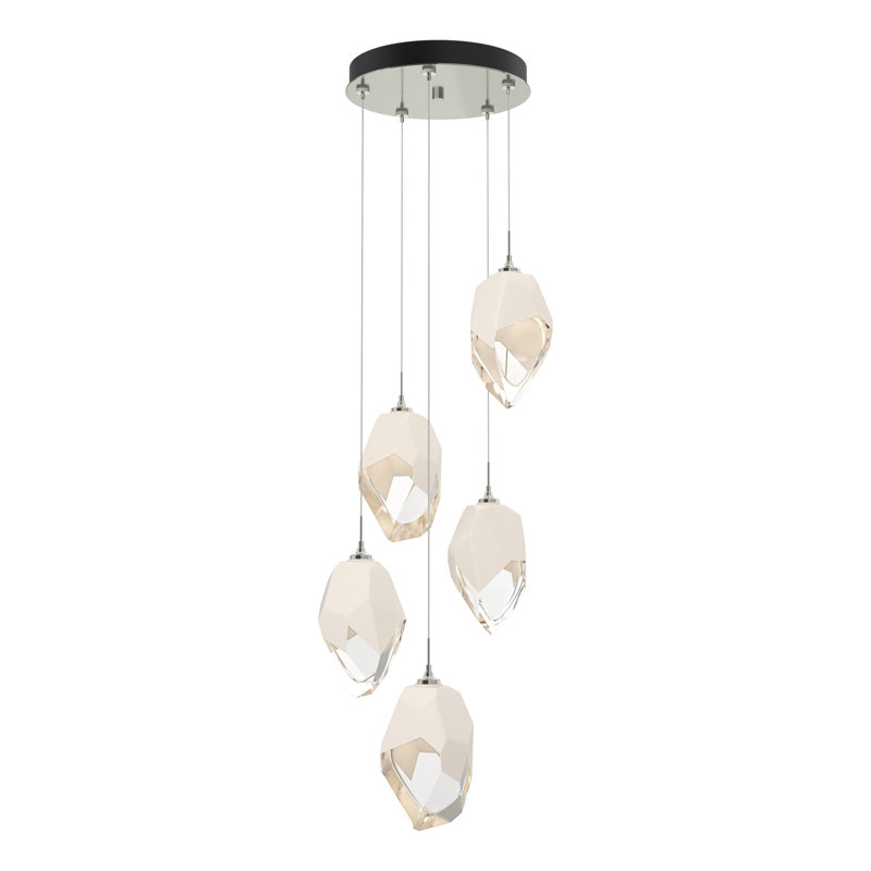 Luminaire suspendu grappe 5 lumières Chrysalis, H 130 po x l 16,1 po x P 16,1 po, Blanc, Argenté