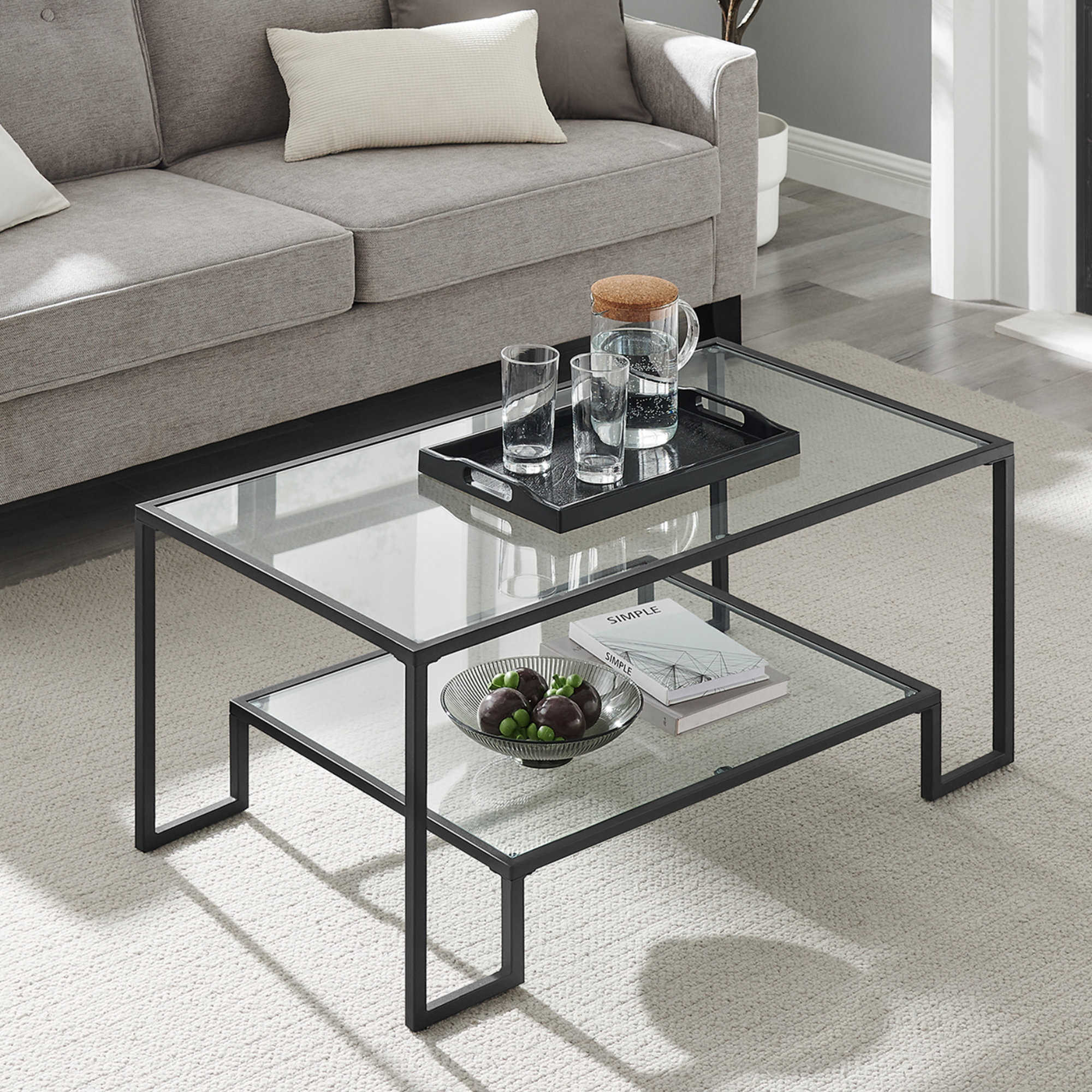 Kelly Clarkson Home Nancy 39.4" W Rectangle Glass Top Coffee Table with Storage | Wayfair