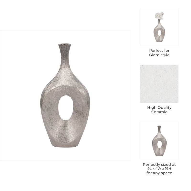 Ethean Decorative Stoneware Ceramic Vase with Sculptural Modern Silhouette and Textured Oval Body for Contemporary Display Appeal