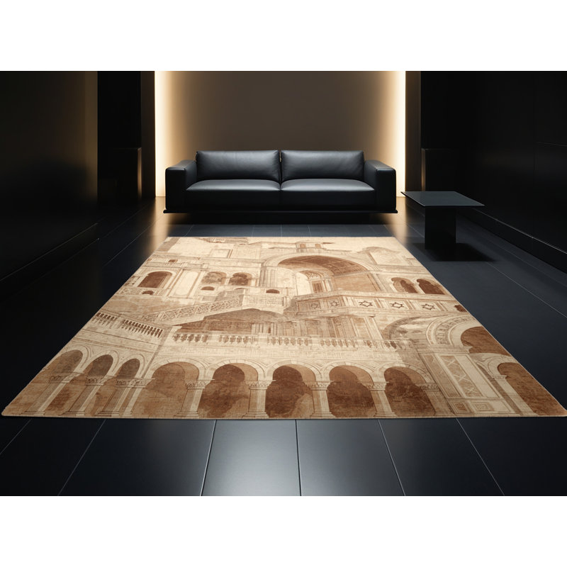 Soft Plush Burnham Amman Citadel Jordan Vintage Vintage Look Area Rug in Beige – Beige Binding, 2x5