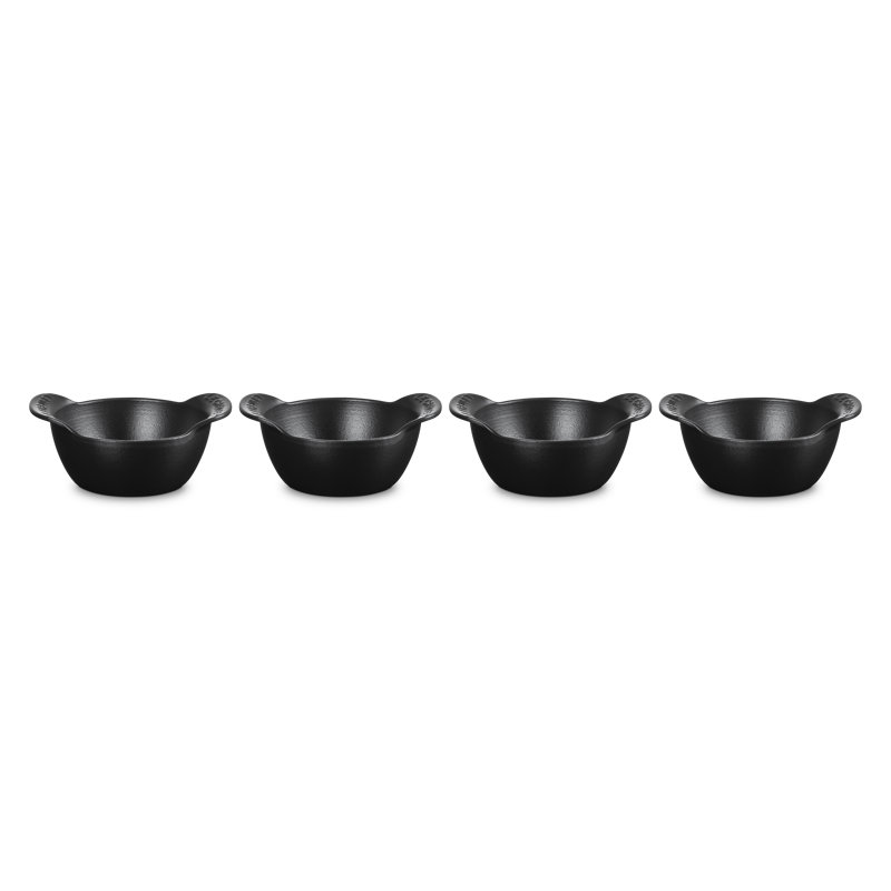 Le Creuset Enameled Cast Iron Set Of 4 Mini Round Cocottes, 1/3 Qt. Each, Matte Black