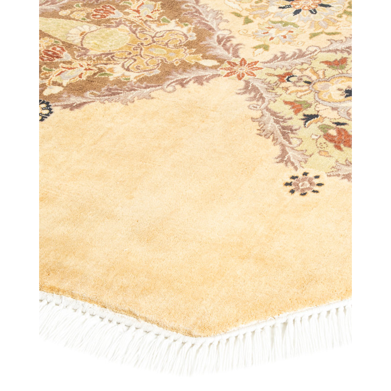 Tapis unique en laine noué à la main brun / beige nouvel âge 8 pi 1 po x 8 pi 1 po Hayner