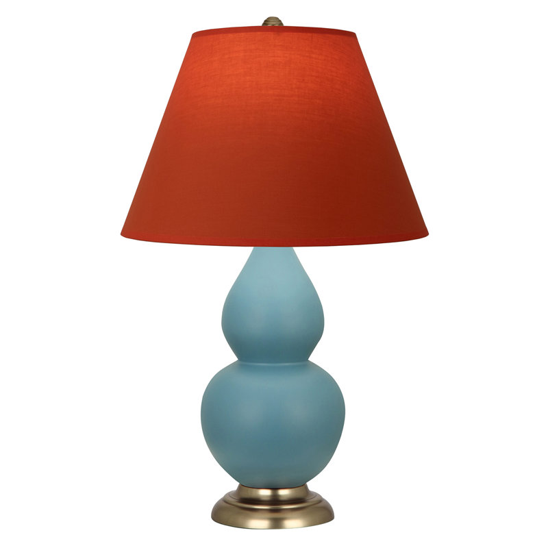 Petite lampe d'appoint à double gourde, Bleu acier mat / laiton antique, Bleu vif / gris