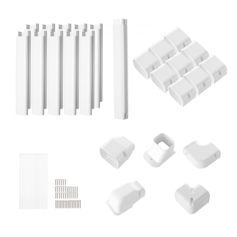 Mini Split Line Set Cover 3-inch W 17.7Ft L, PVC Decorative Pipe Line Cover For Air Conditioner with 10 Straight Ducts & Full Components Easy to Install, Paintable for Heat Pumps, White