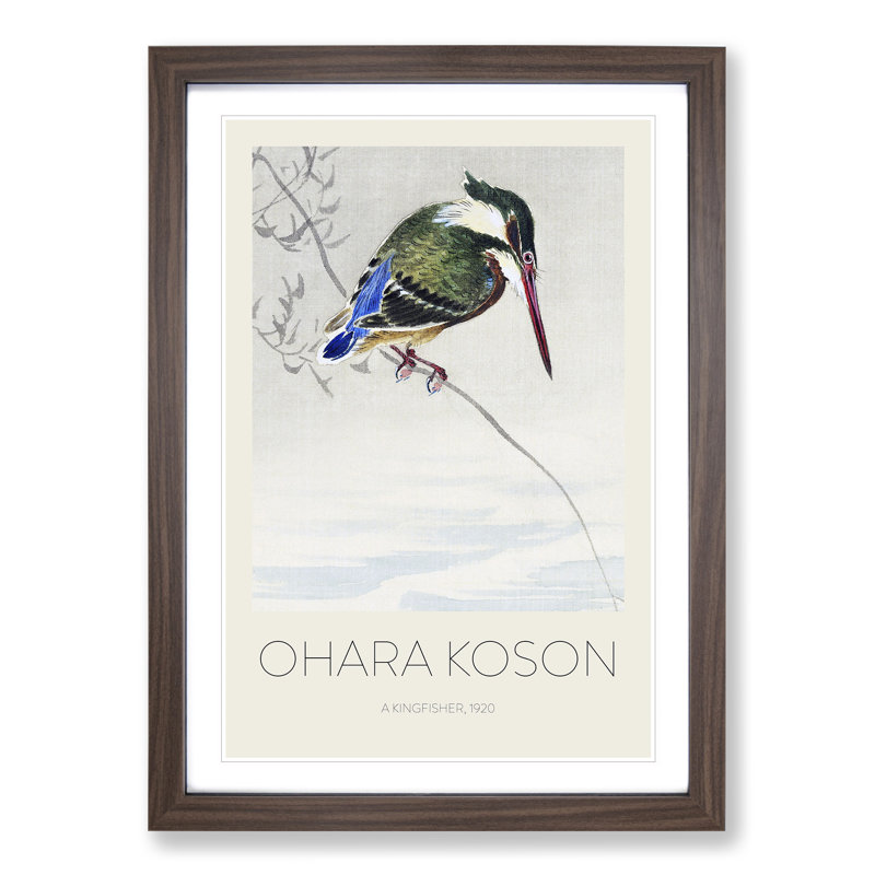 A Kingfisher by Ohara Koson - Picture Frame Painting, 48cm H x 36cm W x 2cm D, Walnut Framed