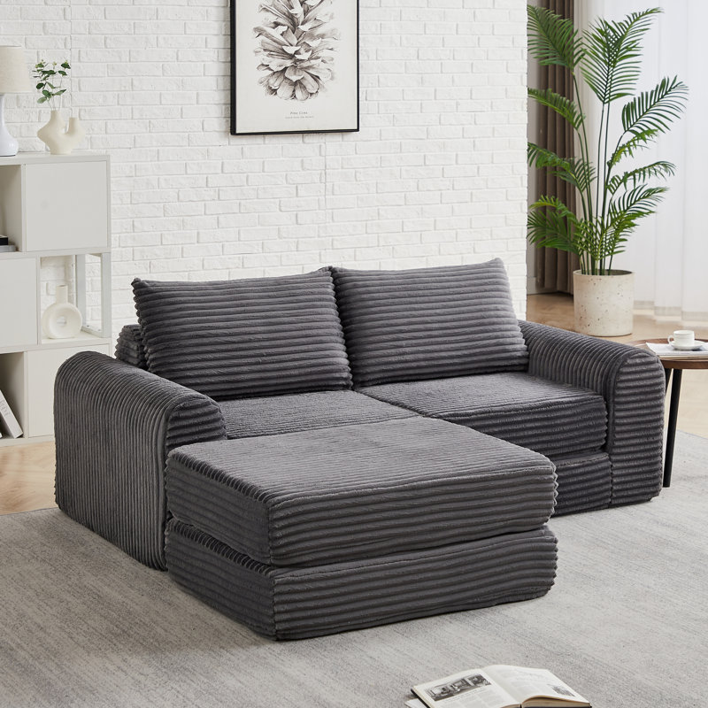Canapé-lit modulaire, en velours côtelé gris avec ressorts en mousse, salon moderne pour la maison, Grey