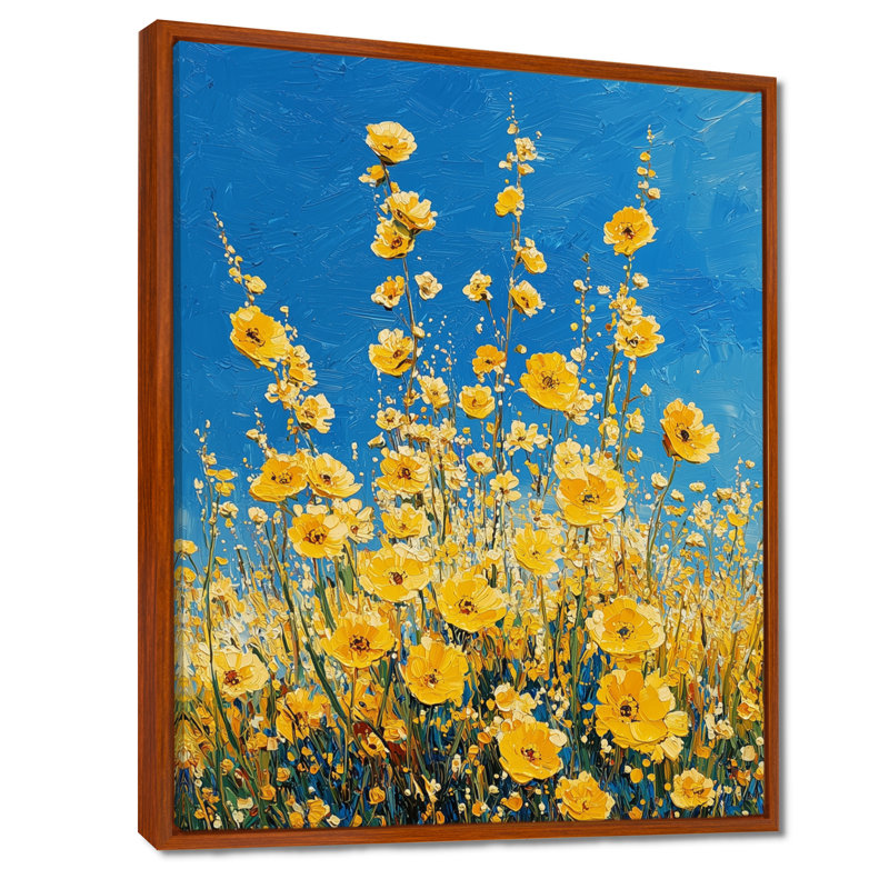 «Yellow Daylight Joy Wildflowers III - Wildflowers», art encadré, H 44 po x l 34 po, Reproduction avec cadre flottant, Brun