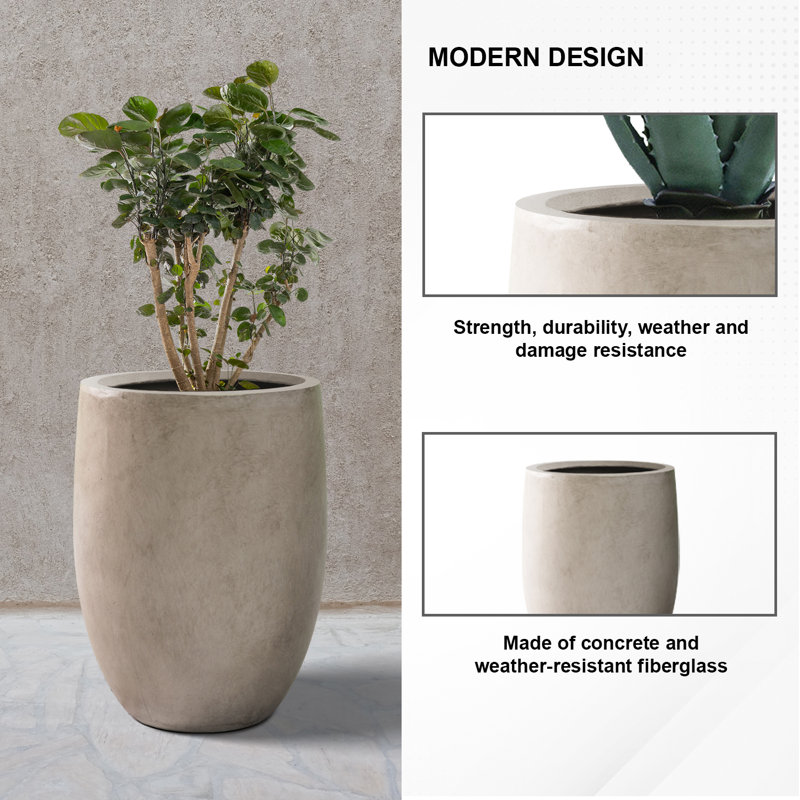 Large Weathered Gray Concrete Tall Planter with Drainage Hole