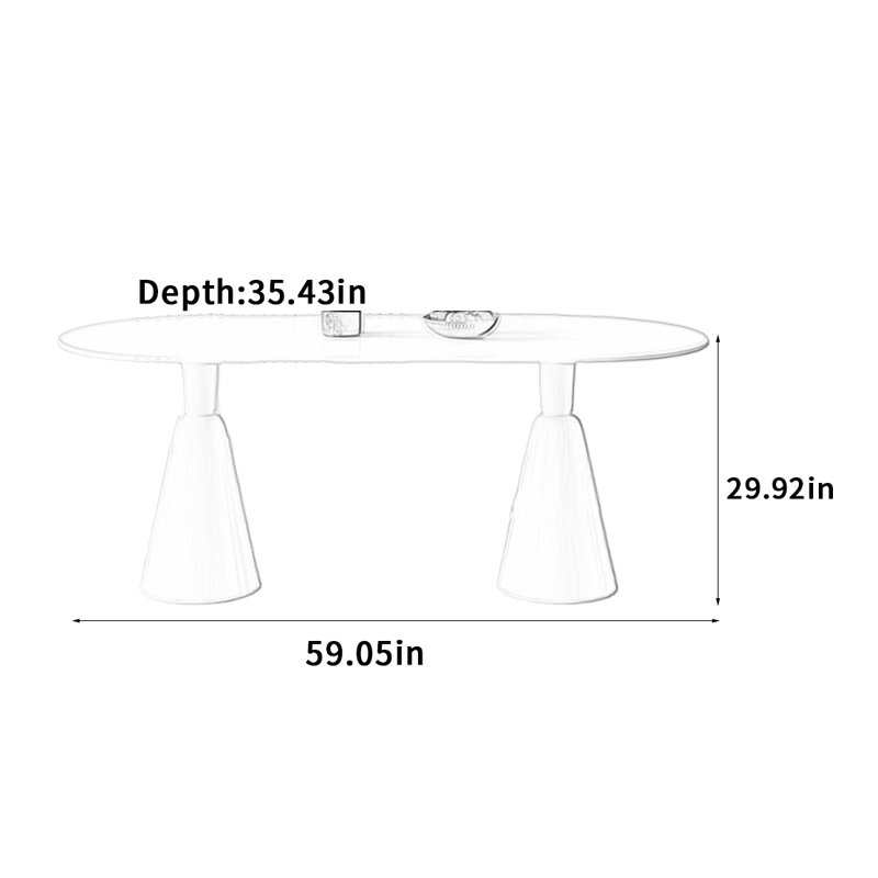White Oval Dining Table, 29.92"H x 59.05"L x 35.43"W