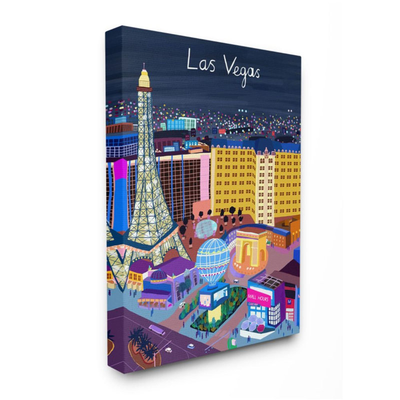 «Playful Las Vegas California Illustration City Monument» par Carla Daly - reproduction d'art, H 40 po x l 30 po