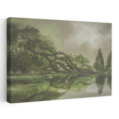 «Gnarled Tree Reflection Peaceful Serene Tranquil Forest Landscape», reproduction d'art murale