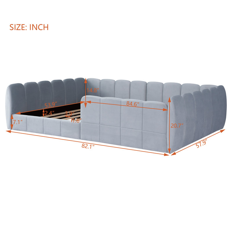 Lit double tapissier Montessori, Gray