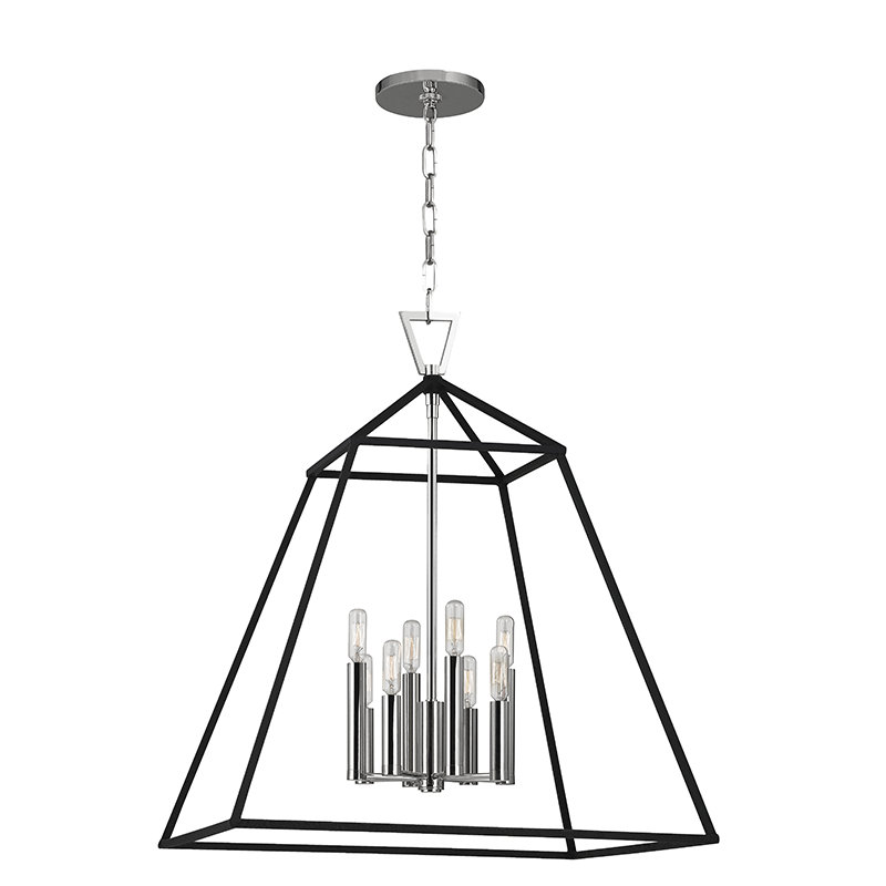 Webster 8 - Light Dimmable Lantern Geometric Chandelier, Polished Nickel