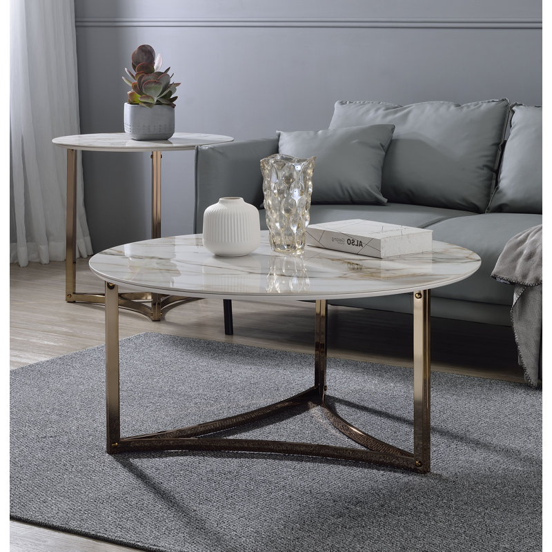End Table, Sintered Stone Top & Champagne Finish