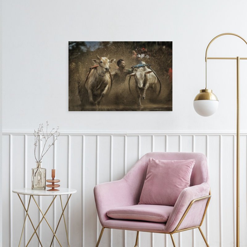 Mud Cow Race Traditional Bull Cow Wall Art Print by Fauzan Maududdin - Print, 40.64cm H x 60.96cm W