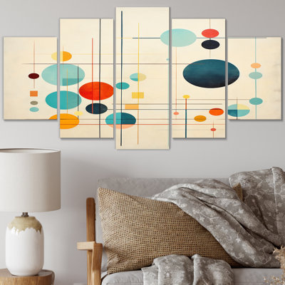 Syncronicities Midcentury Elegant Retro Art - Modern Midcentury Wall Decor - 5 Panels