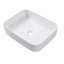 Vasque rectangulaire en céramique blanche 51 x 38 cm (20 x 15 po), à poser, coins arrondis, émail brillant, bonde de 4,4 cm (1,75 po), sans trou pour robinetterie.