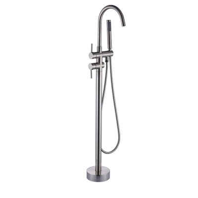 Robinet de baignoire autoportant monocommande à fixation au sol avec douche à main (nickel brossé)