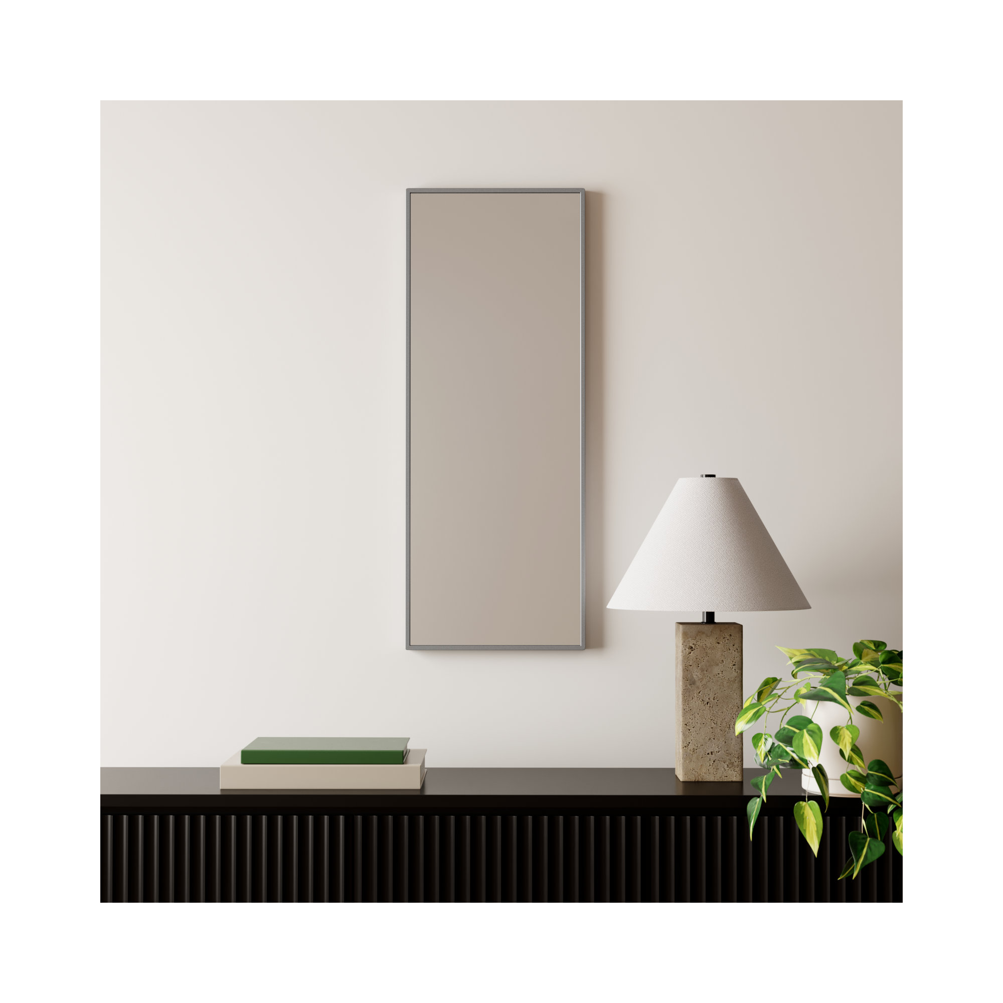 Sabine Metal Rectangle Wall Mirror, Gray, 36" x 14"