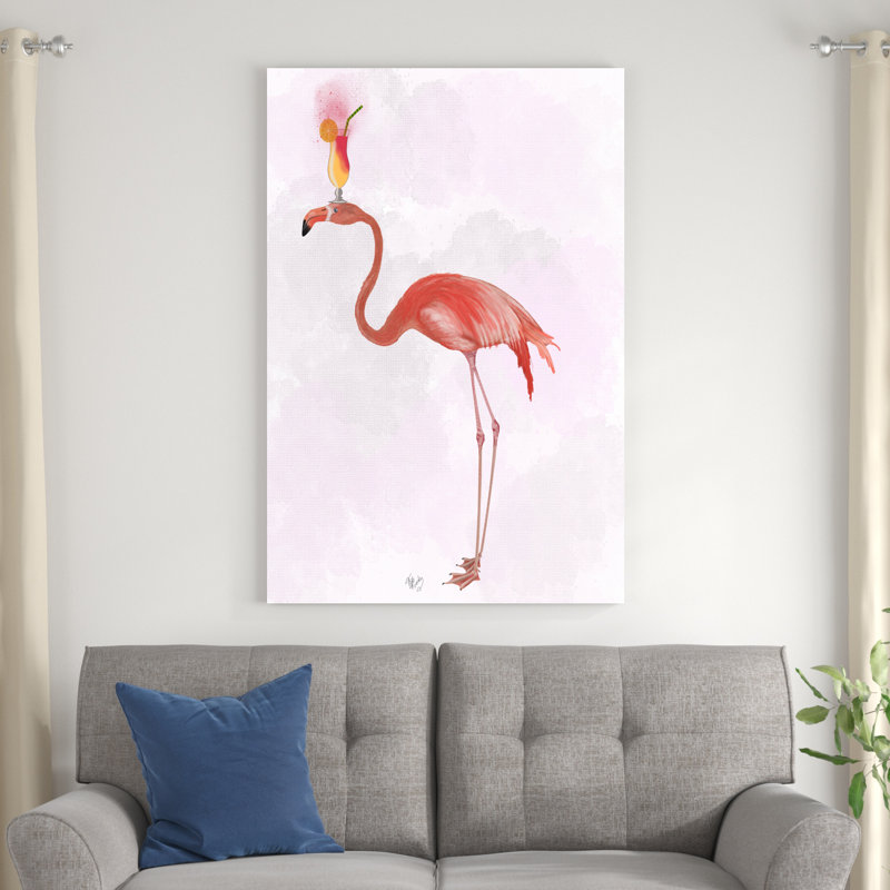 Flamant rose et cocktail 4, H 48 po x l 32 po x P 1 po