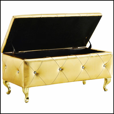 Luxurious Faux Leather Storage Ottoman With Crystal Buttons For Bedroom And Living Room, Multipurpose Footrest And Seating Solution.