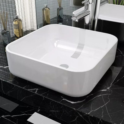 Retta White Ceramic Square Bathroom Sink