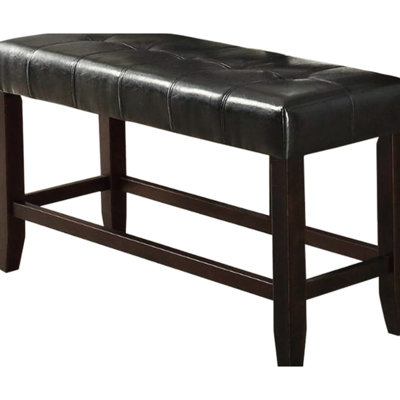 Dining Room Counter Height Seat - Faux Leather Upholstered Cushion With Wood Base Modern Look Bench On Solid