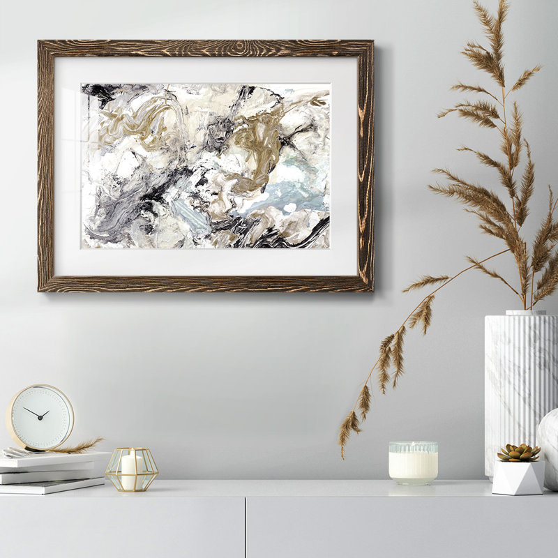 Marbré abstrait - reproduction encadrée rustique avec tableau mat, Noyer, H 22 po x l 32 po x P 1,5 po