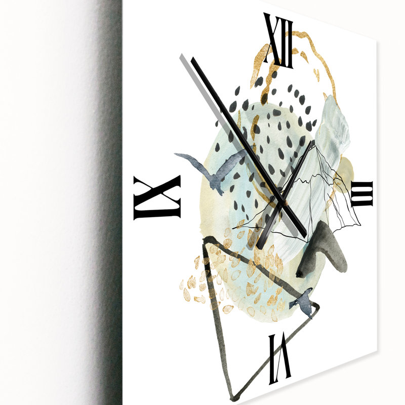 Gouache de paysage abstrait avec horloge murale oiseau de montagne, Très grand