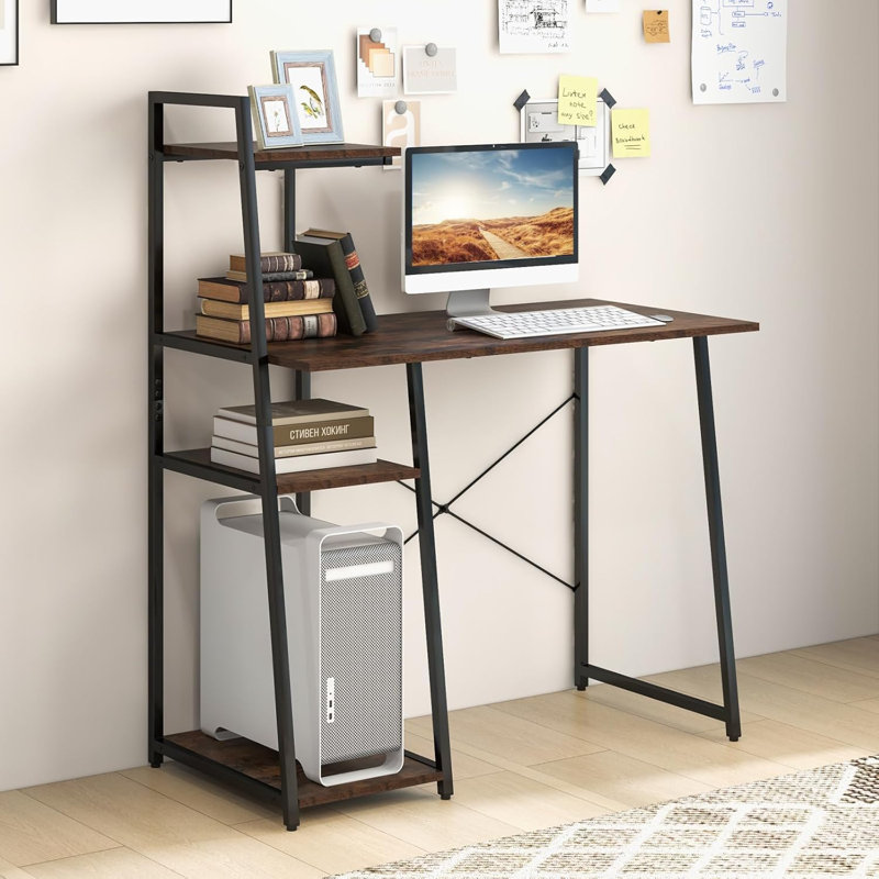 Metal Base Computer Desk, Brown