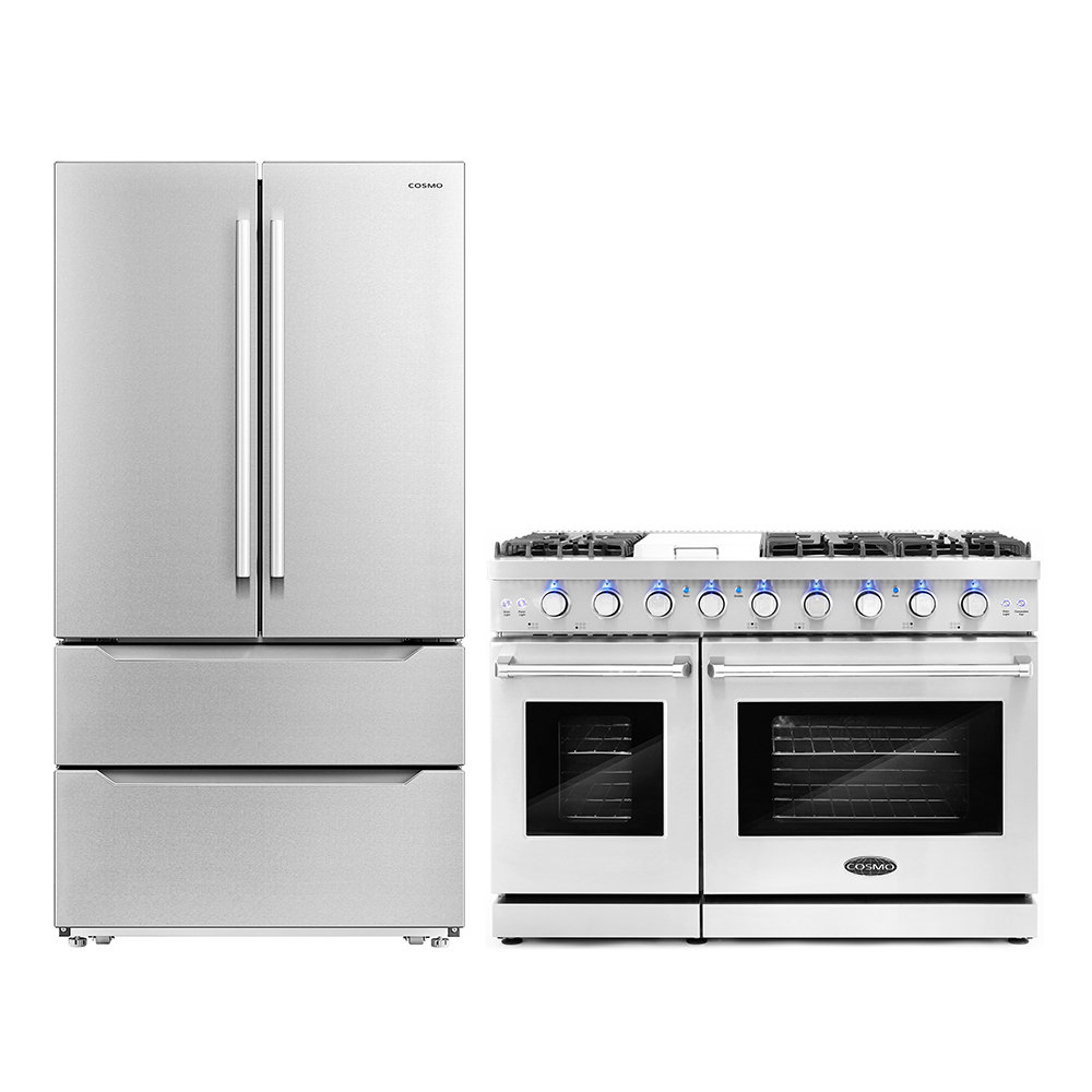 Cosmo 2 Piece Kitchen Appliance Package with French Door Refrigerator , 47.9'' Gas Freestanding Range Cosmo