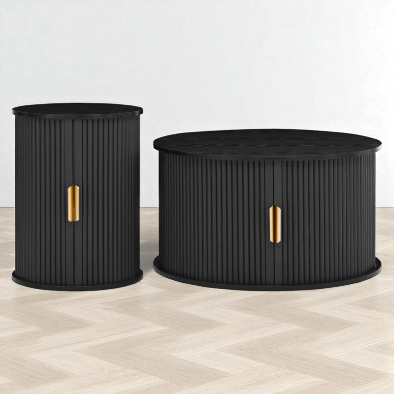 2 - Piece Round Coffee Table Set, Black