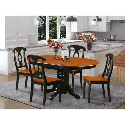 5 Piece Kitchen Table Set for 4 Includes an Oval Dining Table with Butterfly Leaf and 4 Dining Room Chairs, 42x60 Inch, Black & Cherry