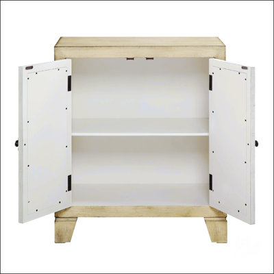 Nalani Antique White Finish Console Cabinet With Glass Doors And Interior Shelf, Perfect For Elegant Storage And Display