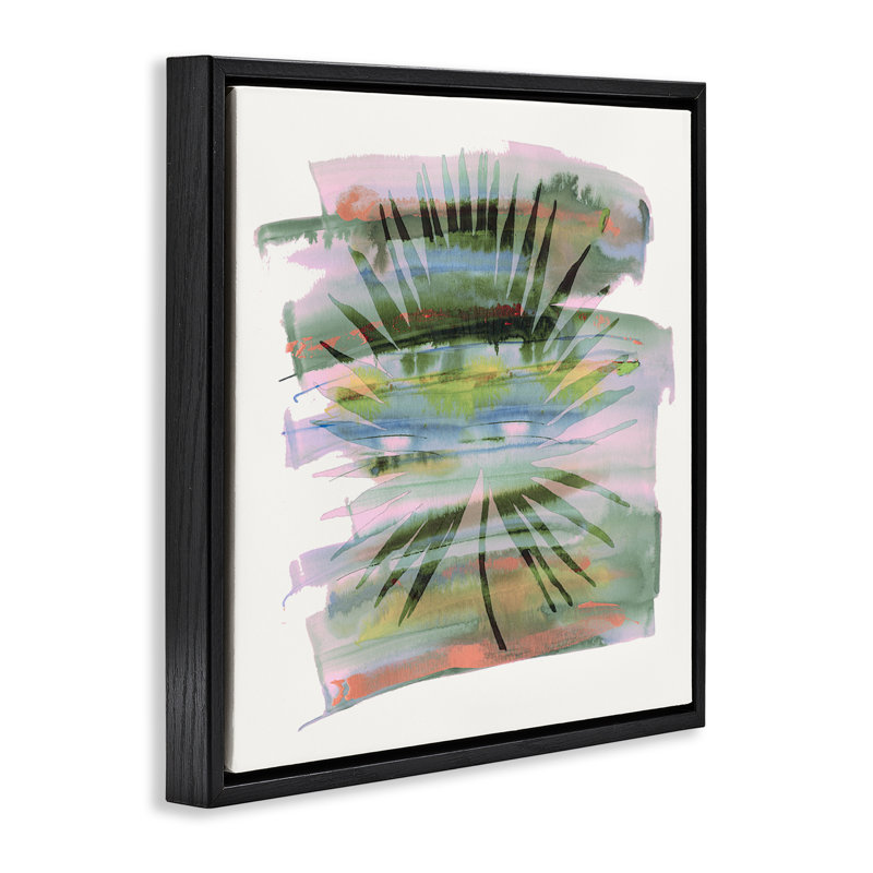 Cadre flottant tropical à motif de palmiers pastel tropical, design par Susan Jill, Cadre flottant noir de jais