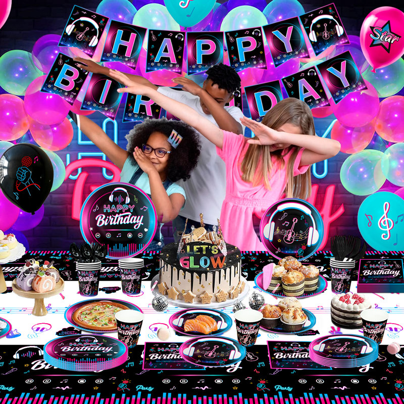 Articles de fête d'anniversaire Tik Tok, ensemble de vaisselle et décorations de fête Tik Tok 138 pièces