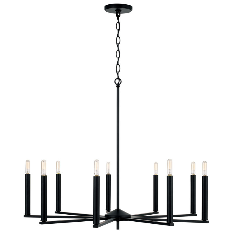 9 - Light Dimmable Modern Linear Chandelier, Matte Black