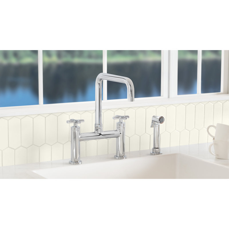 Bridge Kitchen Faucet - Quad, Carbon, 45 Series Metal Lever, Without Side Spray