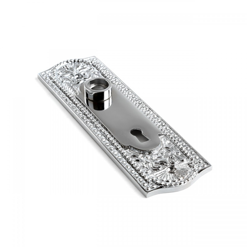 Chrome Finish Brass Beaded Door Back Plate with Keyhole