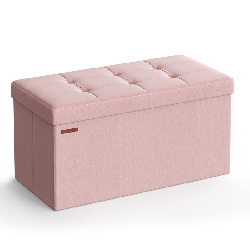Banc de rangement avec repose-pieds pliant, Rose, Tissu Oxford