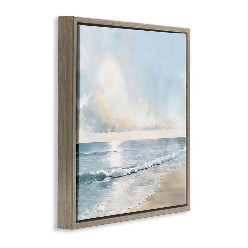 «Blue Seascape Beach Floater», art mural par LSR Creative Studio, H 18 po x l 18 po, Cadre flottant orme Montalcino